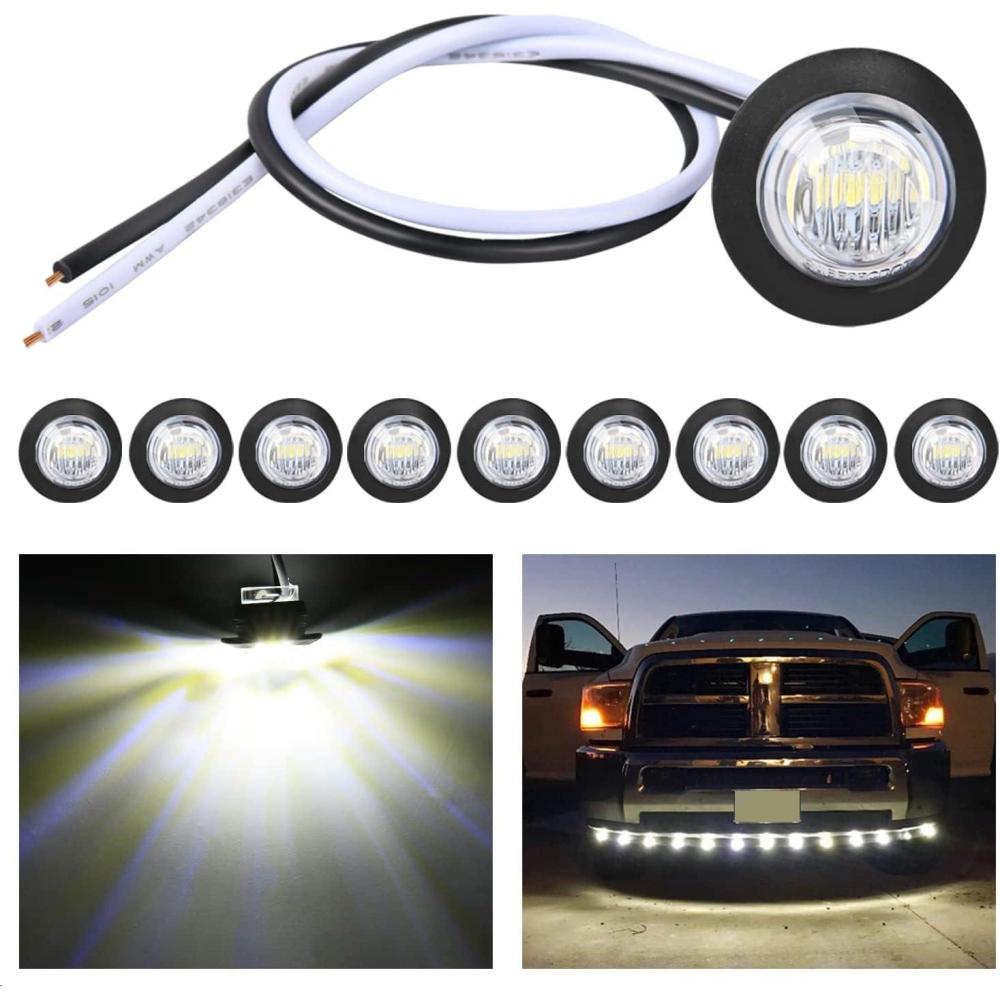 imageNilight TL03 10 PCS 34 Round Clearance LED Front Rear Side Indicator Bullet Marker Light for Truck RV Car Bus Trailer Van Caravan Boat 12V Amber10pcs White