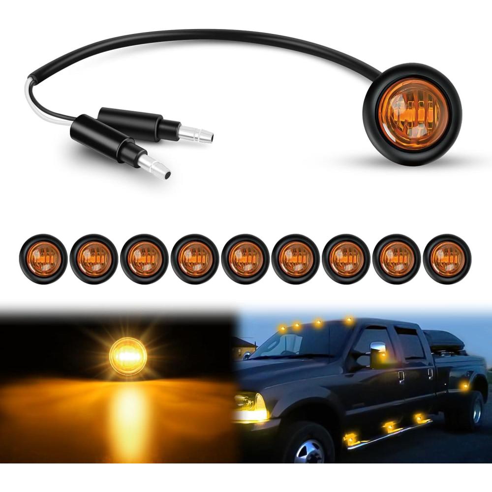 imageNilight TL03 10 PCS 34 Round Clearance LED Front Rear Side Indicator Bullet Marker Light for Truck RV Car Bus Trailer Van Caravan Boat 12V Amber10pcs 2Pin Amber