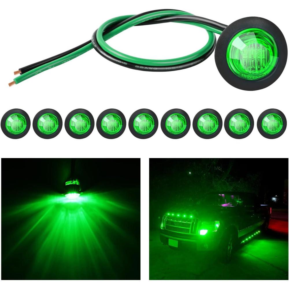 imageNilight TL03 10 PCS 34 Round Clearance LED Front Rear Side Indicator Bullet Marker Light for Truck RV Car Bus Trailer Van Caravan Boat 12V Amber10pcs Green