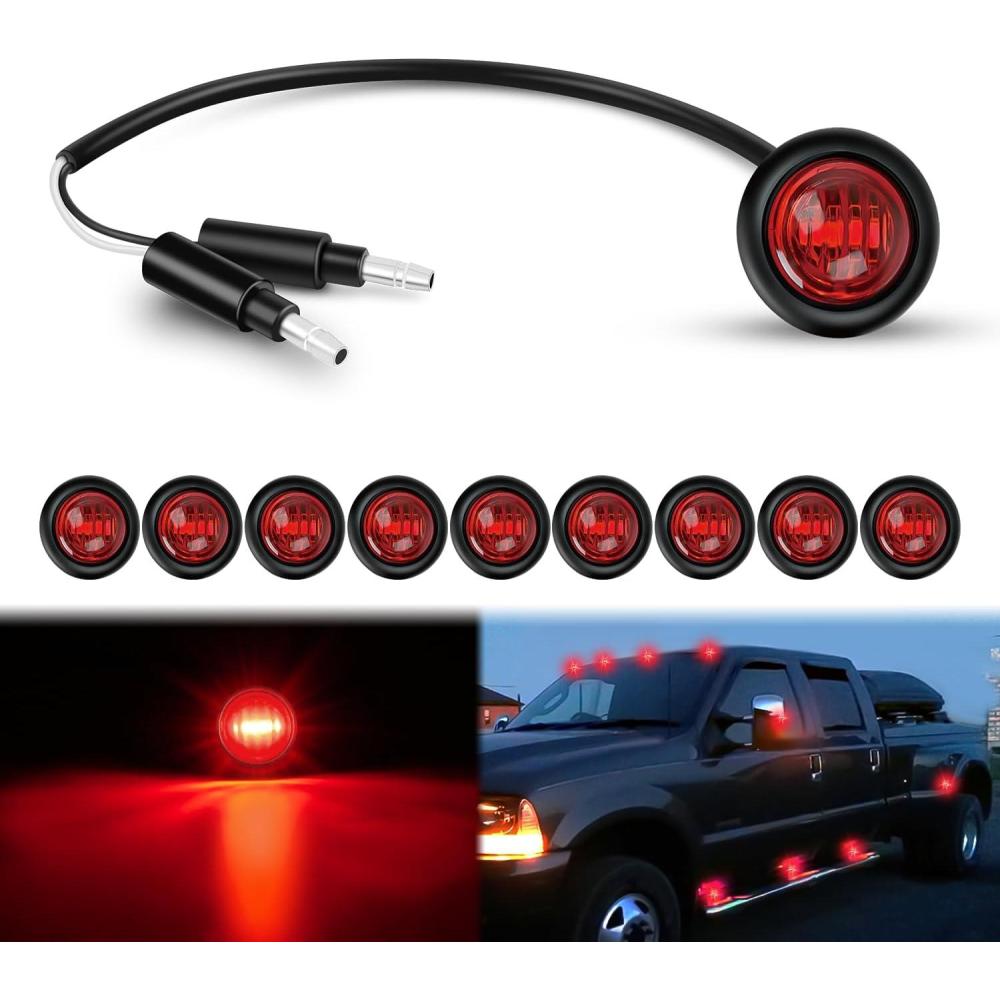 imageNilight TL03 10 PCS 34 Round Clearance LED Front Rear Side Indicator Bullet Marker Light for Truck RV Car Bus Trailer Van Caravan Boat 12V Amber10pcs 2Pin Red