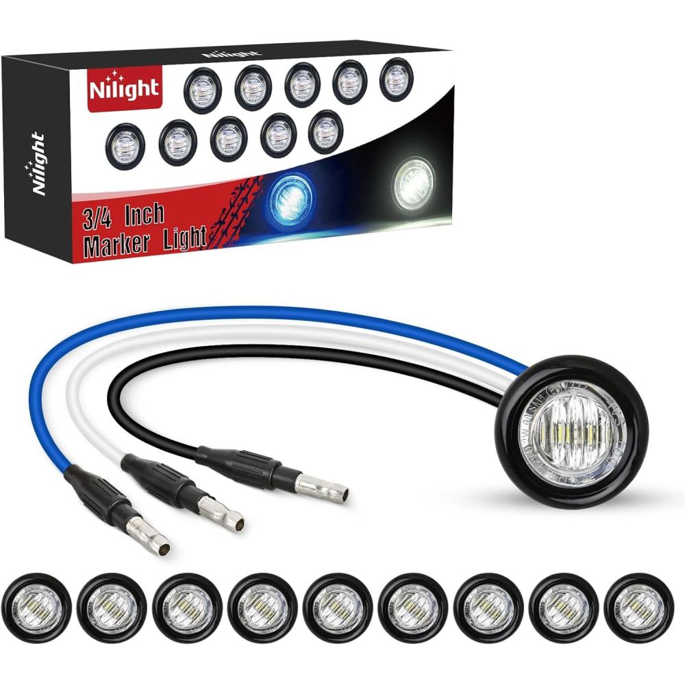 imageNilight TL03 10 PCS 34 Round Clearance LED Front Rear Side Indicator Bullet Marker Light for Truck RV Car Bus Trailer Van Caravan Boat 12V AmberBlue White 10Pcs