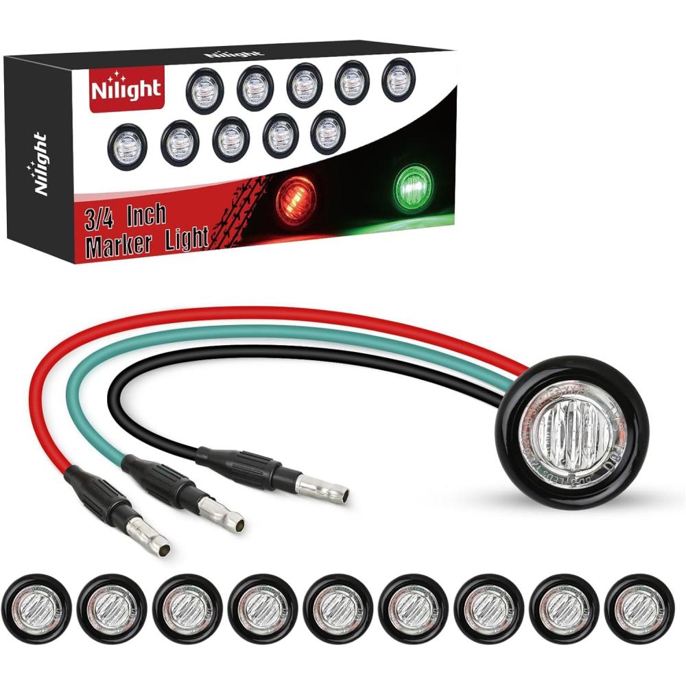 imageNilight TL03 10 PCS 34 Round Clearance LED Front Rear Side Indicator Bullet Marker Light for Truck RV Car Bus Trailer Van Caravan Boat 12V AmberRed Green 10Pcs