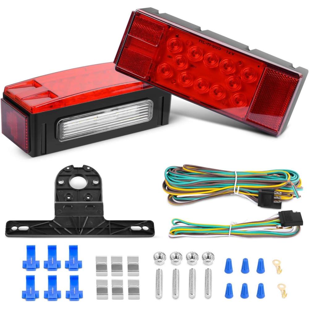 imageNilight TL20 2PCS Submersible Kit Low Profile Rectangular LED Stop Tail Turn Signal Side Marker Light on 12V RV Pickup Trucks Marine Boats Trailers 2 Years WarrantyRed White BlackRectangular Light Wire Kit