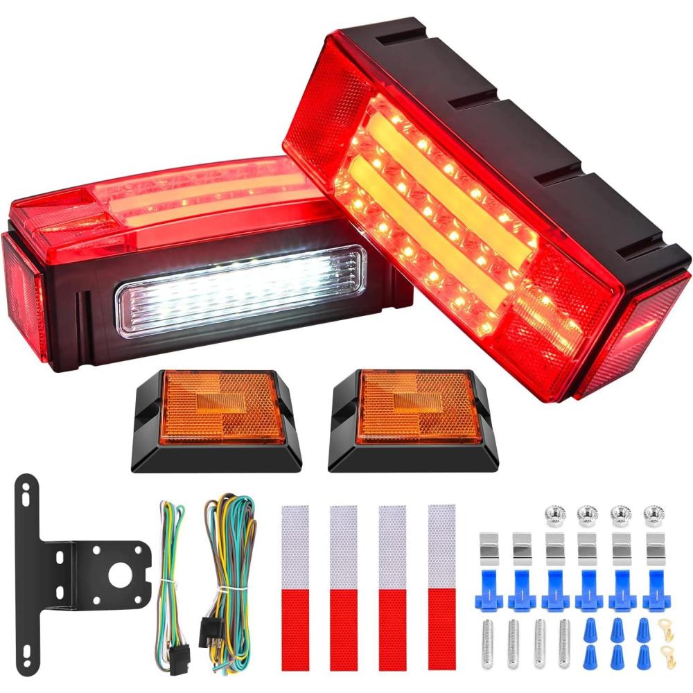 imageNilight TL20 2PCS Submersible Kit Low Profile Rectangular LED Stop Tail Turn Signal Side Marker Light on 12V RV Pickup Trucks Marine Boats Trailers 2 Years WarrantyRed White BlackHalo Rectangular Light Side MarkerWire Kit