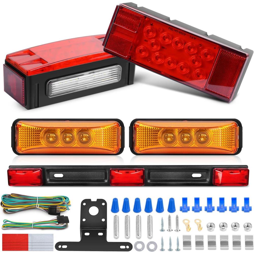 imageNilight TL20 2PCS Submersible Kit Low Profile Rectangular LED Stop Tail Turn Signal Side Marker Light on 12V RV Pickup Trucks Marine Boats Trailers 2 Years WarrantyRed White BlackRectangular Light Side MarkerID Bar Wire Kit