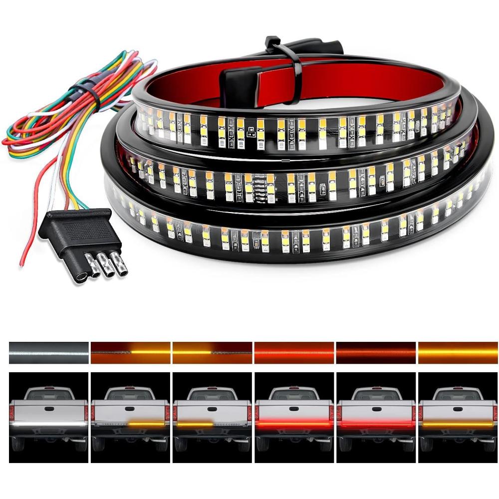 imageNilight TR04 Truck Tailgate Bar 60quot Triple Row 504 LED Strip with Red Brake White Reverse Sequential Amber Turning Signals Strobe Lights2 Years Warranty48 Light Strip