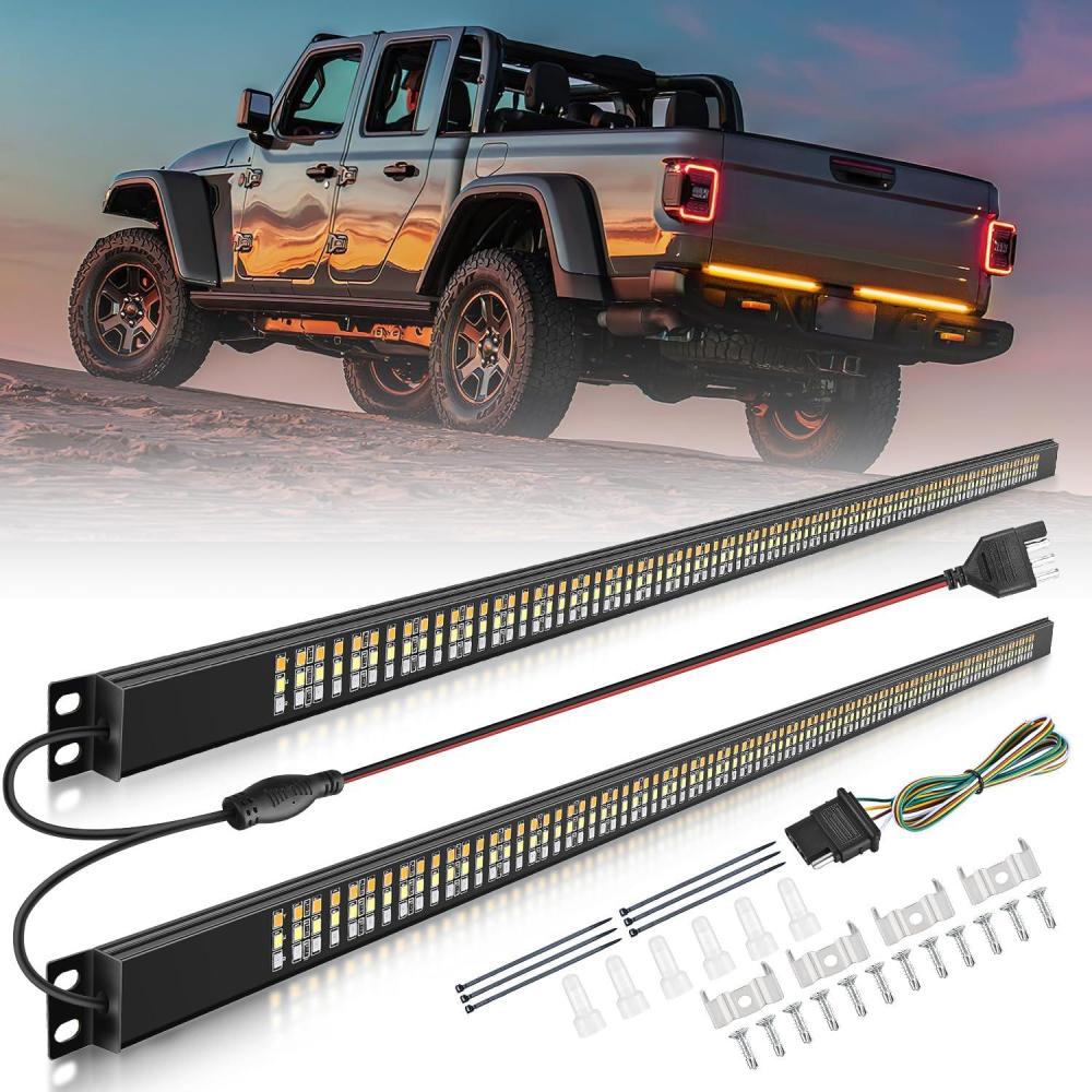 imageNilight TR04 Truck Tailgate Bar 60quot Triple Row 504 LED Strip with Red Brake White Reverse Sequential Amber Turning Signals Strobe Lights2 Years Warranty2Pcs 28 Aluminum Frame LED Strip