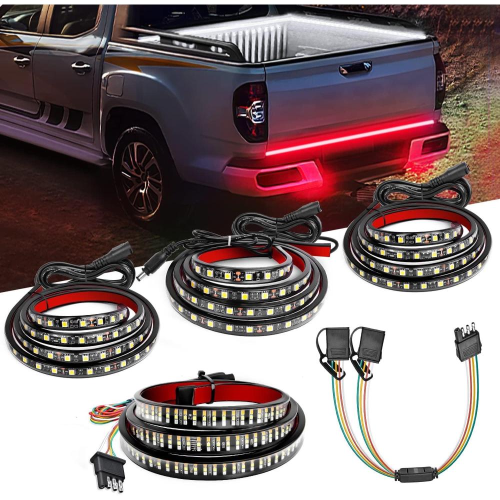 imageNilight TR04 Truck Tailgate Bar 60quot Triple Row 504 LED Strip with Red Brake White Reverse Sequential Amber Turning Signals Strobe Lights2 Years Warranty60 LightBed Light StripYSplitter