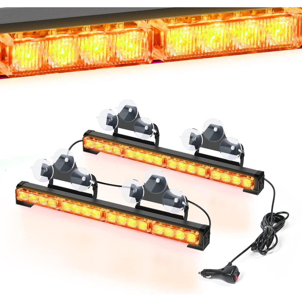 imageNilight Traffic Advisor Emergency Strobe Light Bar 2 In 1 17Inch 32LED 23 Flash Patterns Directional Safety Warning Lights with Cigar Lighter on Trucks Police Construction VehiclesAmber