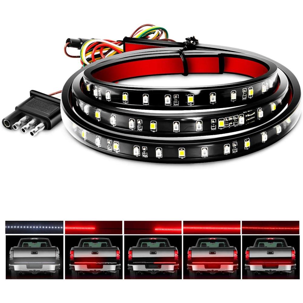 imageNilight Truck Tailgate Light Strip 60quot Aluminum FrameTriple Row Light Bar 1200 LED w Red Running Brake White Reverse Light Red Sequential Turn Signal48 Tailgate Light Strip