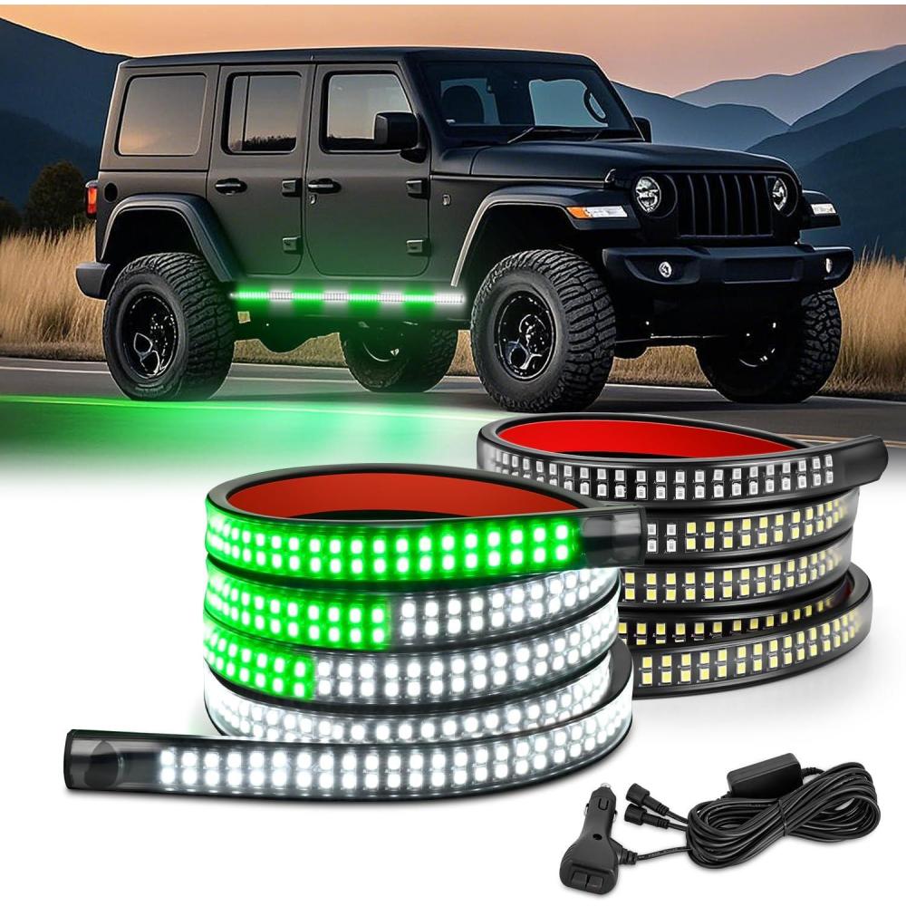 imageNilight Truck Tailgate Light Strip 7 Inch Aluminum Frame Double Row 60 LED Red Running Brake Amber Sequential Turn Signals Strobe Lights Bar for Trailer Hitch Cargo Carrier Luggage RackGreen White