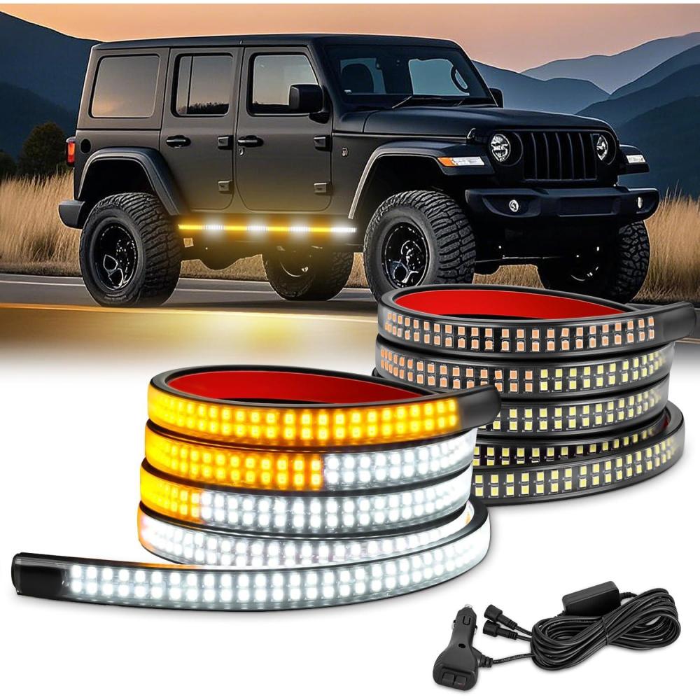 imageNilight Truck Tailgate Light Strip 7 Inch Aluminum Frame Double Row 60 LED Red Running Brake Amber Sequential Turn Signals Strobe Lights Bar for Trailer Hitch Cargo Carrier Luggage RackAmber White