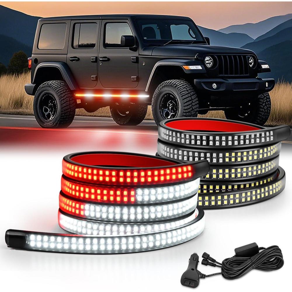 imageNilight Truck Tailgate Light Strip 7 Inch Aluminum Frame Double Row 60 LED Red Running Brake Amber Sequential Turn Signals Strobe Lights Bar for Trailer Hitch Cargo Carrier Luggage RackRed White