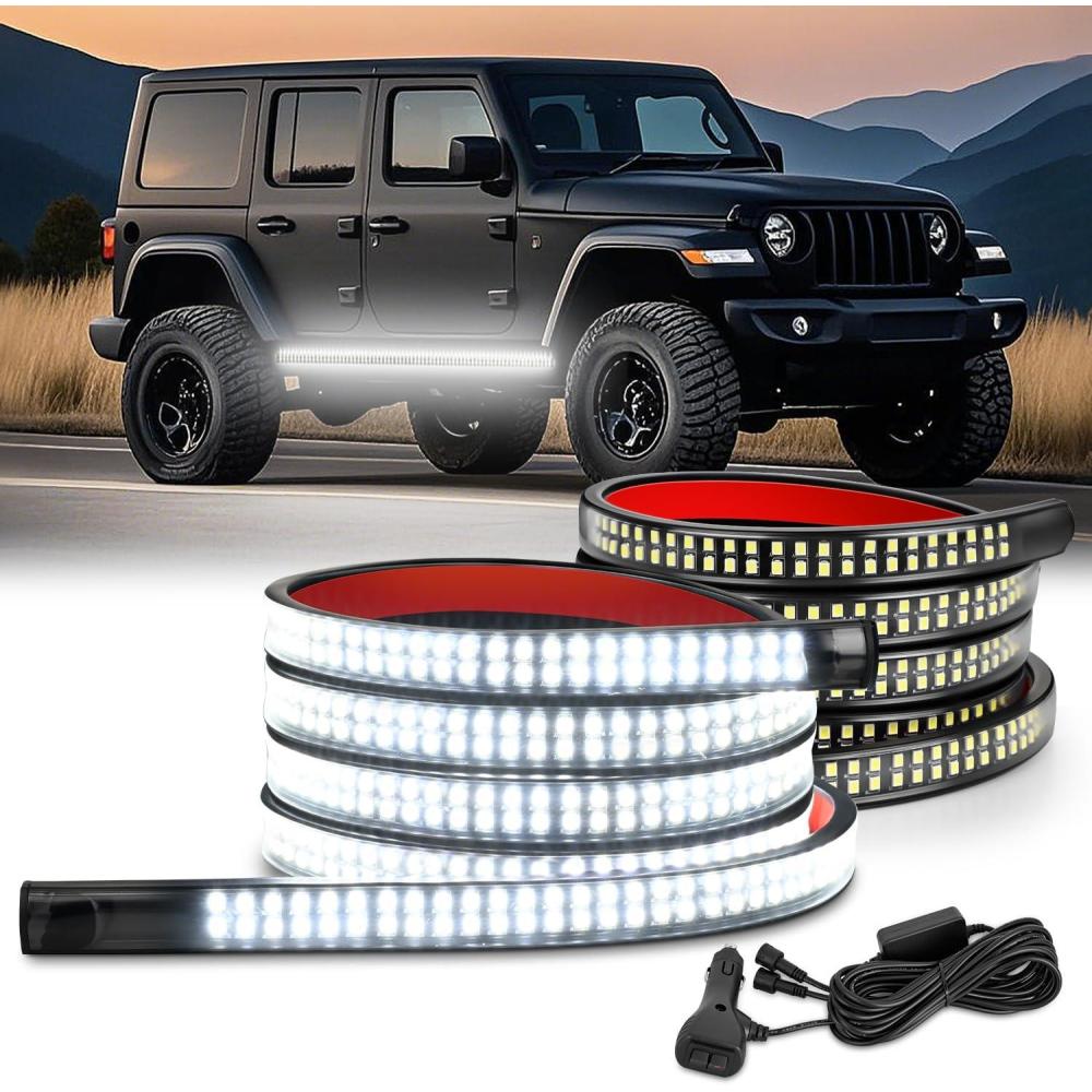imageNilight Truck Tailgate Light Strip 7 Inch Aluminum Frame Double Row 60 LED Red Running Brake Amber Sequential Turn Signals Strobe Lights Bar for Trailer Hitch Cargo Carrier Luggage RackWhite