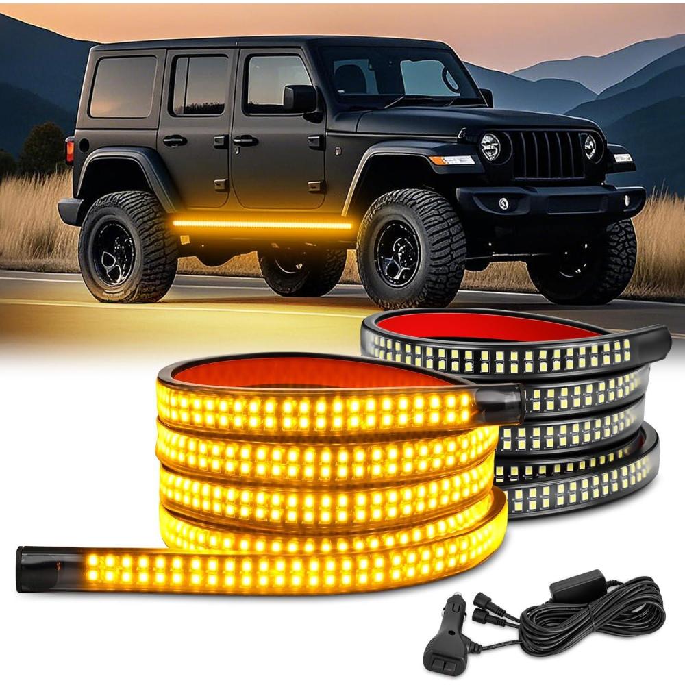 imageNilight Truck Tailgate Light Strip 7 Inch Aluminum Frame Double Row 60 LED Red Running Brake Amber Sequential Turn Signals Strobe Lights Bar for Trailer Hitch Cargo Carrier Luggage RackAmber