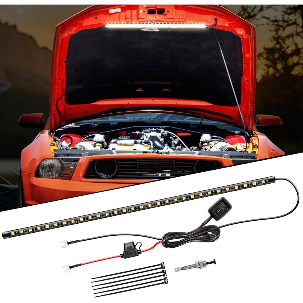 imageNilight Under Hood Light Strip 21 LED Waterproof Underhood Work Lights with OnOff Switch Blade Fuse Engine Bay Repair Lamp White 12V for Car Truck SUV205 Inch 1PC