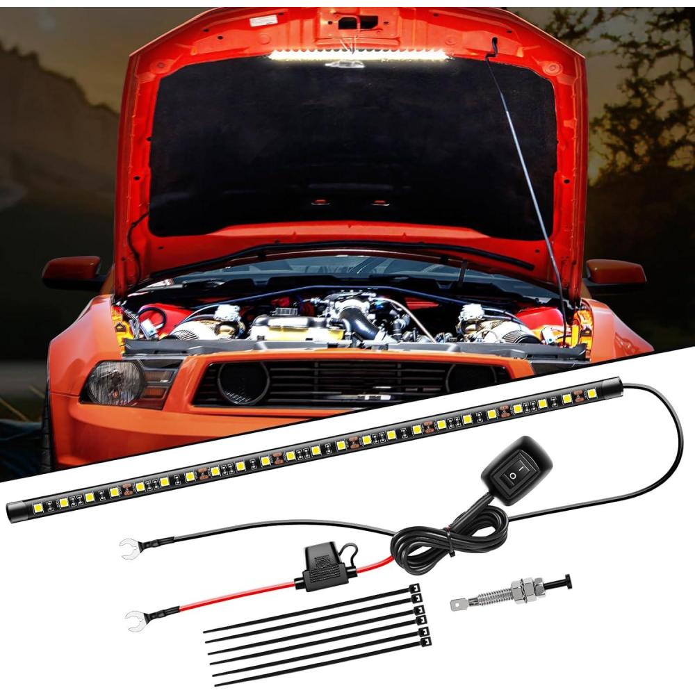 imageNilight Under Hood Light Strip 21 LED Waterproof Underhood Work Lights with OnOff Switch Blade Fuse Engine Bay Repair Lamp White 12V for Car Truck SUV157 Inch 1PC
