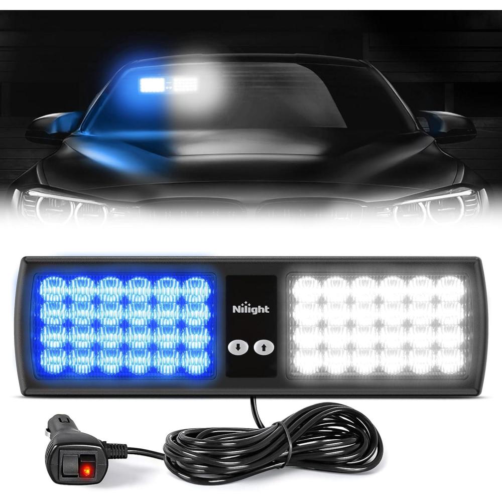 imageNilight White 48LED Visor Strobe Lights Interior Windshield Emergency Warning Light Super Bright for Police Enforcement Firefighters Vehicle TrucksBlue and White
