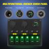 Nilight – 90123F 6 Gang ON Off Rocker Switch Panel Green Backlit 12V24V LED Digital Voltmeter Dual USB Charger Cigarette Lighter Socket Overload Protection Switch Panel For Cars RVs Boats(Green)