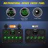 Nilight – 90125E 5 Gang Multi Function Rocker Switch Green Backlit Dual USB Charger + Digital Voltmeter +12V Outlet Pre-Wired Switch Panel with Inline Fuse for RVs Cars Boats Trucks Trailers(Waterproof Type C + USB Green)