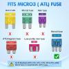 Nilight 372 PCS Car Fuses Assortment Kit Standard Mini LP Micro2 Blade Replacement Fuse ATO ATC APS ATS APR 2A 5A 7.5A 10A 15A 20A 25A 30A 35A for Cars Trucks RVs(60Pcs Micro3 ATL Fuses)