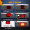 Nilight 6 Inch Oval Amber LED Trailer Tail Lights 2PCS W/Flush Mount Grommets Plugs IP67 Waterproof Turn Signals Lamp for 12V RV Camper Truck Jeep(2Pcs Red 10Led Lights 5x3Inch)