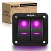 Nilight – 90109D 4 Gang Aluminum Rocker Switch Panel Toggle Dash 5 Pin ON/Off Pre-Wired Rocker Switch Blue Backlit Switch for Automotive Car Marine Boat RV,2 Years Warranty(Purple)