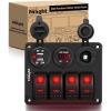 Nilight – 90117G 4 Gang Rocker Switch Panel Waterproof Pre-Wired Aluminum Switch Panel with Dual USB Cigarette Lighter Socket Voltmeter12V-24V DC ON Off Switch Panel for Cars Rvs Trucks, Blue(Red)