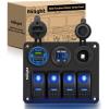Nilight – 90117G 4 Gang Rocker Switch Panel Waterproof Pre-Wired Aluminum Switch Panel with Dual USB Cigarette Lighter Socket Voltmeter12V-24V DC ON Off Switch Panel for Cars Rvs Trucks, Blue(Type C + USB Blue)