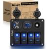 Nilight – 90117G 4 Gang Rocker Switch Panel Waterproof Pre-Wired Aluminum Switch Panel with Dual USB Cigarette Lighter Socket Voltmeter12V-24V DC ON Off Switch Panel for Cars Rvs Trucks, Blue(Blue)