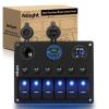 Nilight – 90123F 6 Gang ON Off Rocker Switch Panel Green Backlit 12V24V LED Digital Voltmeter Dual USB Charger Cigarette Lighter Socket Overload Protection Switch Panel For Cars RVs Boats(Type C + USB Blue)