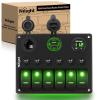 Nilight – 90123F 6 Gang ON Off Rocker Switch Panel Green Backlit 12V24V LED Digital Voltmeter Dual USB Charger Cigarette Lighter Socket Overload Protection Switch Panel For Cars RVs Boats(Type C + USB Green)