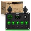 Nilight – 90125E 5 Gang Multi Function Rocker Switch Green Backlit Dual USB Charger + Digital Voltmeter +12V Outlet Pre-Wired Switch Panel with Inline Fuse for RVs Cars Boats Trucks Trailers(Waterproof Type C + USB Green)
