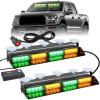 Nilight 32LED White Emergency Dash Strobe Lights with Controller Suction Cups Warning Hazard Interior Front/Rear Windshield Deck Split Light Bar for Trucks Construction Vehicles(Amber and Green)