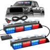 Nilight 32LED White Emergency Dash Strobe Lights with Controller Suction Cups Warning Hazard Interior Front/Rear Windshield Deck Split Light Bar for Trucks Construction Vehicles(Red and Blue)