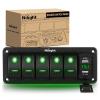 Nilight 5 Gang Rocker Switch Box 12V SPST ON Off Switches PD Type C and QC 3.0 USB Charger Voltmeter Waterproof Aluminum Panel DIY Stickers for Boats Cars RVs Trucks(Dual USB Green)