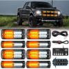 Nilight 8PCS LED Strobe lights 12V Sync Feature Amber White 12 24LED Emergency Hazard Warning Lights with Controller for Cars Trucks RVs Campers, 2 Years Warranty(Amber/White Lights w/Controller 8Pcs)