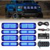 Nilight 8PCS LED Strobe lights 12V Sync Feature Amber White 12 24LED Emergency Hazard Warning Lights with Controller for Cars Trucks RVs Campers, 2 Years Warranty(Blue)