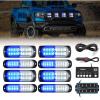 Nilight 8PCS LED Strobe lights 12V Sync Feature Amber White 12 24LED Emergency Hazard Warning Lights with Controller for Cars Trucks RVs Campers, 2 Years Warranty(Blue/White)