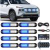 Nilight 8PCS LED Strobe lights 12V Sync Feature Amber White 12 24LED Emergency Hazard Warning Lights with Controller for Cars Trucks RVs Campers, 2 Years Warranty(Blue/White with Controller)