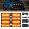 Nilight 8PCS LED Strobe lights 12V Sync Feature Amber White 12 24LED Emergency Hazard Warning Lights with Controller for Cars Trucks RVs Campers, 2 Years Warranty(Amber Lights w/Controller 8Pcs)