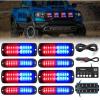 Nilight 8PCS LED Strobe lights 12V Sync Feature Amber White 12 24LED Emergency Hazard Warning Lights with Controller for Cars Trucks RVs Campers, 2 Years Warranty(Red/Blue)