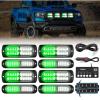 Nilight 8PCS LED Strobe lights 12V Sync Feature Amber White 12 24LED Emergency Hazard Warning Lights with Controller for Cars Trucks RVs Campers, 2 Years Warranty(Green/White Lights w/Controller 8Pcs)