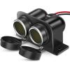 Nilight Dual Cigarette Lighter Socket with Wire 12V Dual Power Plug Replacement Cigar Lighter receptable with Cover and Mounting Screws for Cars Trucks RVs Boats ATVs (50060B)(Dual Cigarette Lighter Socket)