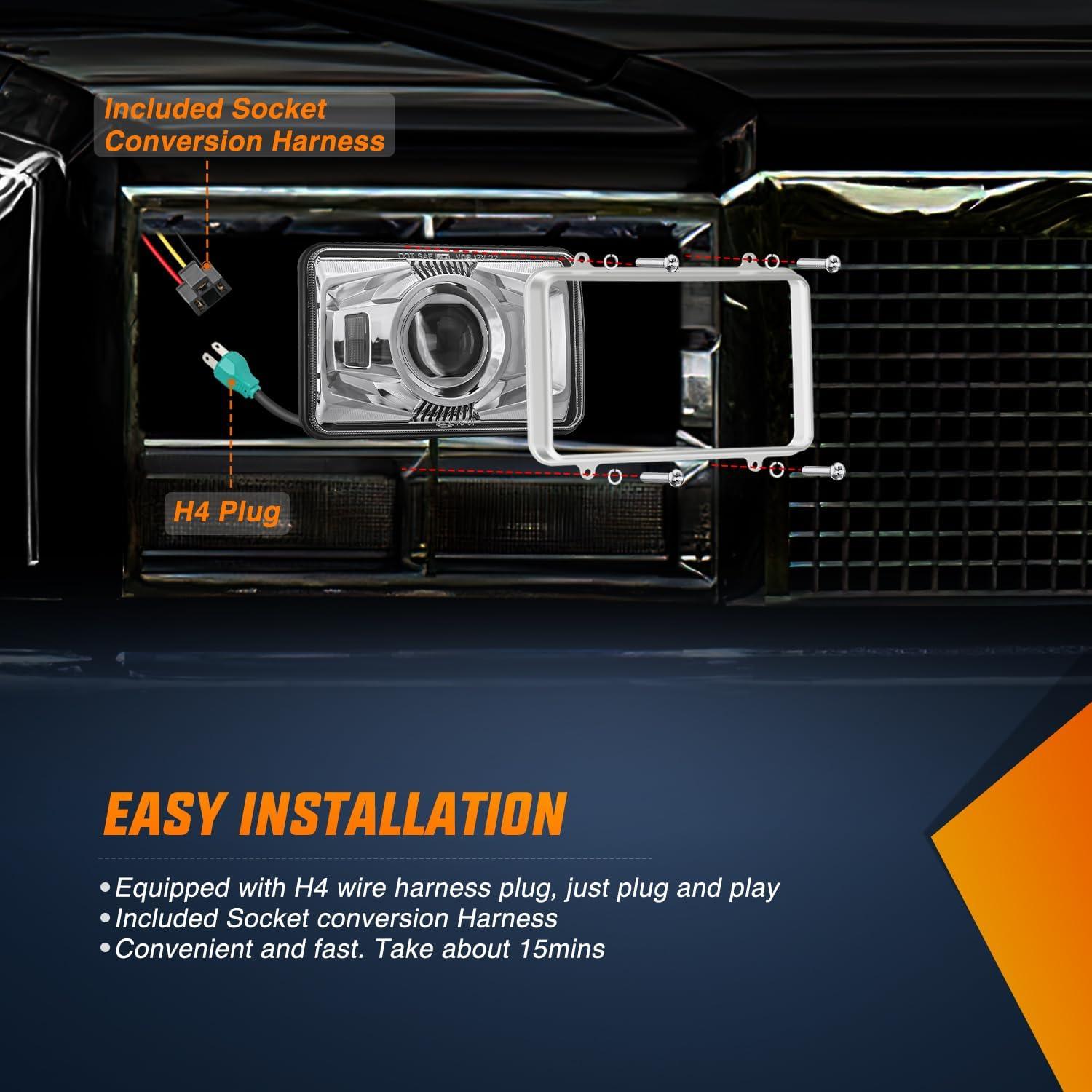 imageNilight 20015H LED Headlights 2Pcs 45w 7x6 5x7 Rectangular HiLo LED Sealed Beam H6054 6053 6052 5054 Headlamp Replacement for Jeep Wrangler YJ XJ MJ Chevy4Pcs 4x6 wprojector Silver