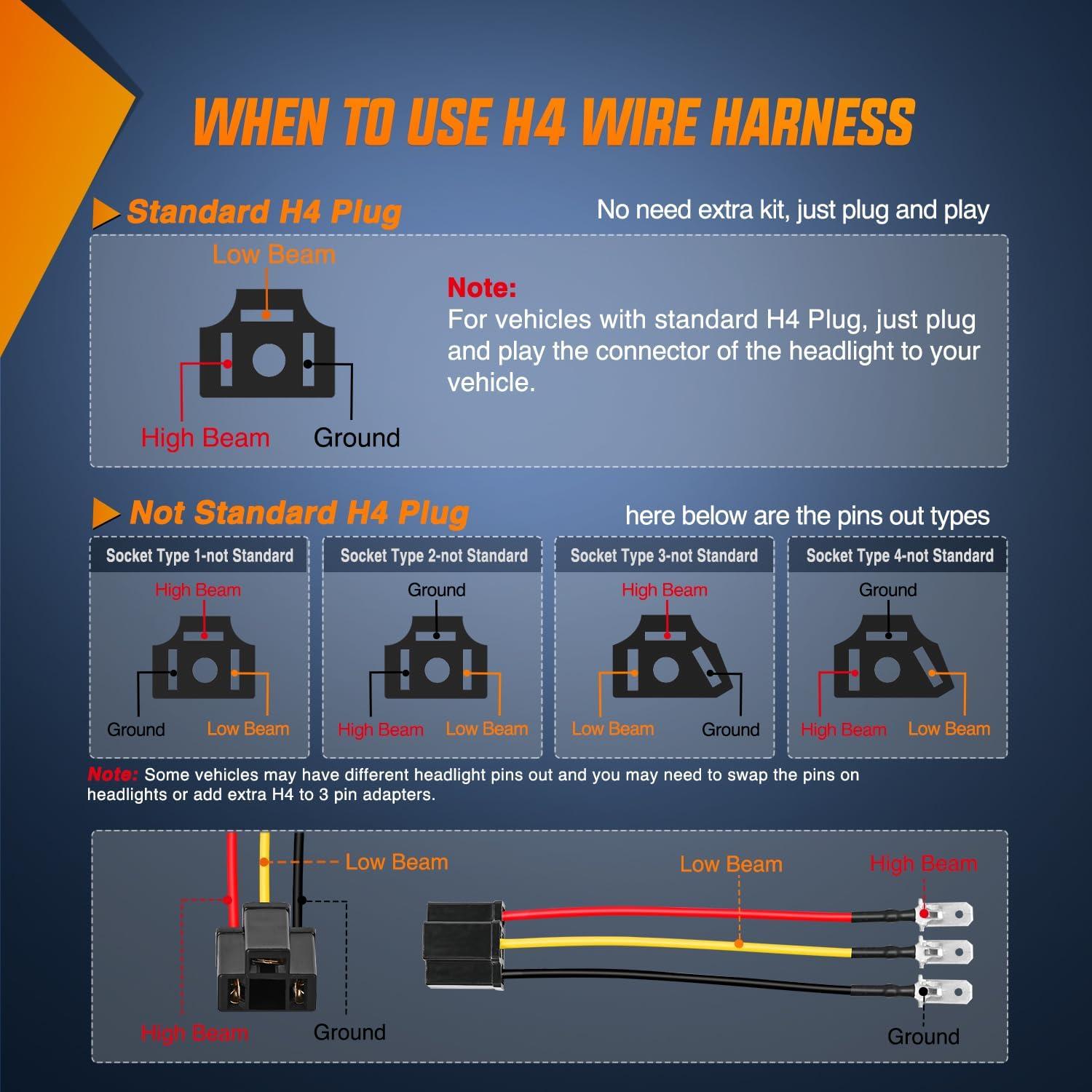 imageNilight 20015H LED Headlights 2Pcs 45w 7x6 5x7 Rectangular HiLo LED Sealed Beam H6054 6053 6052 5054 Headlamp Replacement for Jeep Wrangler YJ XJ MJ Chevy4Pcs 4x6 wprojector Silver