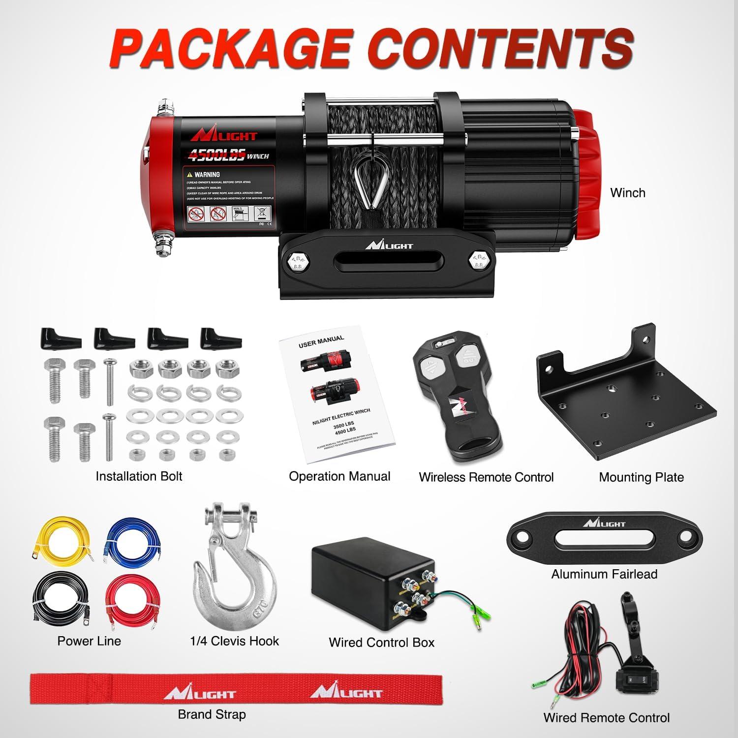 imageNilight 12000lbs Electric Winch 12V Waterproof IP68 for Trailer Jeep ATV UTV Truck SUV Towing Portable Winches with Synthetic Rope 3IN1 Smart Remote12V 4500 lbs