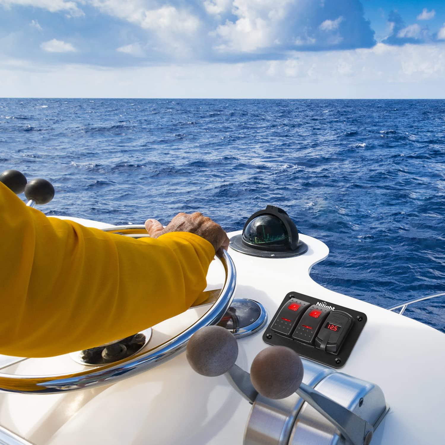 imageNilight 2 Gang Rocker Switch Box 12V SPST ON Off PD Type C and QC 30 USB Charger Voltmeter Waterproof Aluminum Panel DIY Stickers for Boats Cars RVs TrucksRed