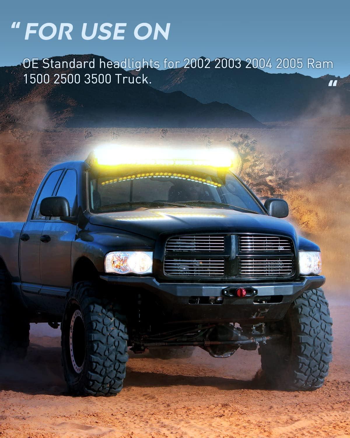 imageNilight 2002 2003 2004 2005 Ram 1500 2500 3500 Headlight Assembly Chrome Housing Amber Corner Clear Lens Headlamp Replacement Driver and Passenger Side 2 PackChrome Housing Clear Reflector