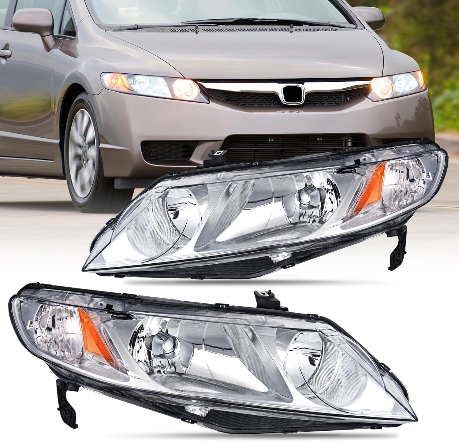 imageNilight 2006 2007 2008 2009 2010 2011 Civic Headlights Amber Sedan 4 Door Only Headlights Assembly Headlamp ReplacementDriver and Passenger SideBlack Housing Amber ReflectorChrome Housing Amber Reflector